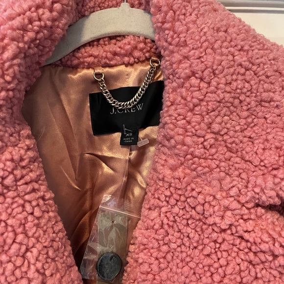 NWT J. Crew pink teddy fleece long trench women’s coat size xs x-small new - Picture 3 of 6